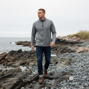 Chubbies Mens Heather Grey Quarter Zip‎ Pullover Long Sleeve Stretch Top Large